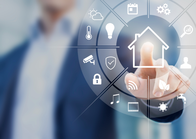 Man clicking home icons