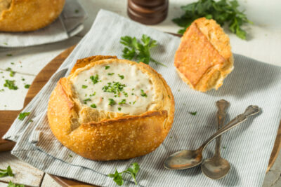 New England Clam Chowder in a Bread Bowl